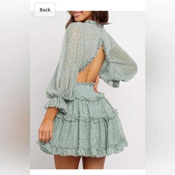 Happy Sailed Deep V Neck Long Sleeve Ruffle Layer A-Line Swing Mini Dress - Picture 2 of 2